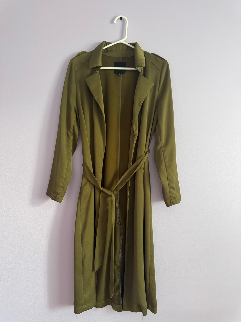 Dynamite Olive Green Long Belted Pea Coat